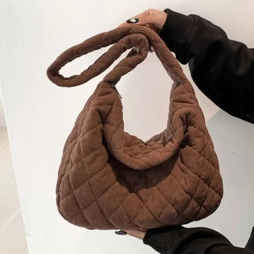 Luxe Quilted Corduroy Puffer Messenger Shoulder Crossbody Travel Bag
